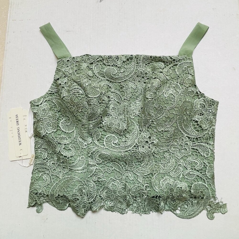 Woman Large Lace Sleeveless XL Green Lined Wedding Party Fairy Whimsy Glam